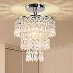 FRIXCHUR Small Crystal Chandelier Led Crystal Ceiling Lights 3 Tiers Crystal Chandeliers Pendant Lighting Fixture Crystal Ceiling Light for Bedroom Hallway Living Room,Chrome,E26