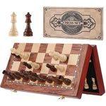 Peradix Chess Set | Magnetic Wooden Chess Board Piece Set Games | 35x35cm Folding Chessboard for Storage | 2 Extra Queen | Strategy Educational Games for Kids and Adult