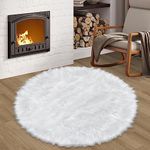 TENNOLA White Round Rugs for Bedroom, 3x3 Feet Fluffy Circle Rug for Kids Room, Furry Carpet for Teen's Room, Shaggy Circular Rug for Nursery Room, Fuzzy Plush Rug for Dorm