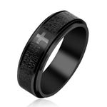 Mayfaith 8MM Black Titanium Steel Lord's Prayer Rotatable Relief Rings for Men Christian Religious Bible Anxiety & Stress Relief Band YA4879 (Size: 8)