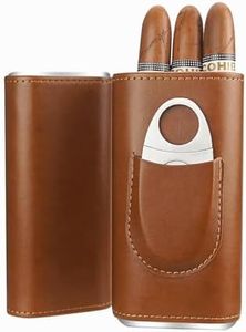 Cgaplus 3-Finger Leather Cigar Case with Cutter Cedar Wood Lined Cigar Humidor Portable Travel Cigar Case