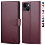 SkyDuck for iPhone 14 6.1" Phone case with [RFID Blocking][Credit Card Holder] with 1 Tempered Glass Screen Protector,PU Leather Flip Book Protective Cover Women Men for Apple 14 cases Wine Red