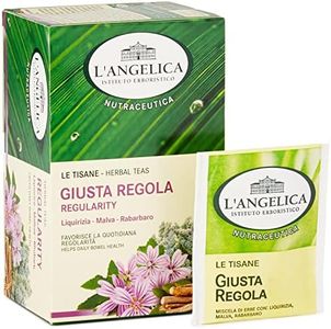 L'Angelica, Tisana Funzionale La Giusta Regola, Favorisce la Quotidiana Regolarità, Infuso con Estratti di Rabarbaro, Liquirizia, Finocchio e Malva, Vegan, Formato: 18 Filtri