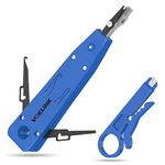 VCELINK Punch Down Tool, Ethernet Krone Tool for RJ45 Socket Cat5/Cat6/Ca7 & Telephone Cable, Impact IDC Network Punch Down Tool with Wire Stripper Combo in Blue