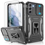 Jshru for Samsung S21 Case with Screen Protector-Camera Protective Cover, Ring Stand Phone Case for Men and Women,Shockproof Bumper Phone Cover for Samsung Galaxy S21 5G,Black