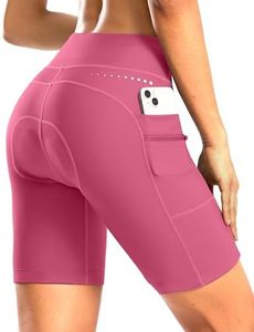 Women's 4D Padded Bike Shorts 7 Inch Cycling Bicycle Spinning Mountain Cycle Shorts for Women Zipper Pockets(Pink,M)