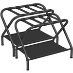 SONGMICS Luggage Racks, Set of 2, Suitcase Stand with Fabric Storage Shelf, for Guest Room, Bedroom, Hotel, Foldable, Holds up to 50 kg, 69 x 38 x 52 cm, Black URLR002B02