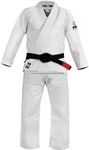 FUJI Lightweight Brazilian Style Jiu Jitsu Uniform, BJJ Uniform with Pearl Weave Fabric Jacket and Bungee Drawstrings, White, Size A3