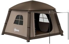Outsunny Inflatable Camping Tent, 2 Min. Easy Setup Glamping Tent, Outdoor Shelter Portable Blow Up Tent with Hand Pump, Mesh Windows, Doors and Carry Bag, Khaki and Brown