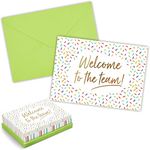 Pipilo Press 36 Pack Welcome to the Team Cards Bulk, New Hire Welcome Gift for Employees (Gold Foil and Confetti Design, Green Envelopes, 5x7 in)