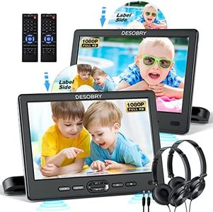 Car DVD Player Dual Screen with Headrest Mount, DESOBRY 10.5" Portable DVD Player for Car with Suction-Type Disc in, Play a Same or Two Different Movies, Support 1080P Video,HDMI Input, USB/SD Reader