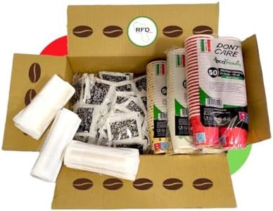 RFD Kit Caffè Eco 150 Pezzi Bicchieri Palettine Zucchero - 150 Bicchieri 75 ml Eco + 150 Palettine in Legno + 150 confezioni di Zucchero Bianco - Made in Italy