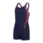 Speedo Junior Girl's Hyperboom Splice Legsuit | Chlorine Resistant | Quick Drying | Stretch Fabric | Comfort Fit | 1 Piece, True Navy/Electric Pink/Fandango Pink, 15-16 Years