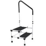 Safety 2 Step Stool with Handrail Handle.Bath Kitchen Shower Bathroom Caravan Step Stool Ladder with Thick Rubber Feet and Anti-Skid Platform,Heavy Duty 150 kg Capacity