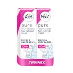 Veet Hair Removal Cream, Bikini & Underarms, Sensitive Skin,100ml (Pack of 2, 200ml), 1 Domed Applicator Each (2 Applicators)