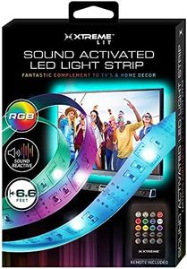 Xtreme USB Powered Sound Reactive LED Light Strip with 8 Unique Colors, 8 Color Changing Modes, Preinstalled Adhesive Back and Included IR Remote – 6.6ft