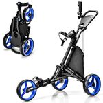 ULTIMATE 3 Wheel Golf Push Cart, Aluminum Folding Golf Walking Push Cart w/Elastic Strap, Umbrella & Cup Holder, Scoreboard Storage, Insulated Storage Bag, Adjustable Handle & Foot Brake (Blue)