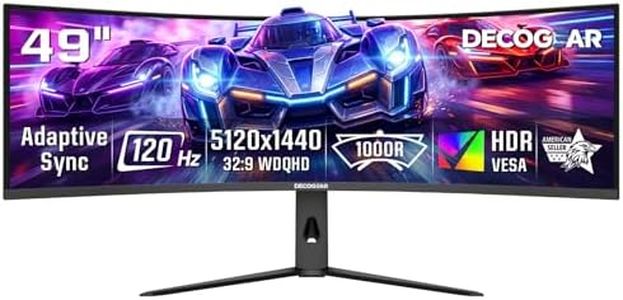 Deco Gear DGSKY49 49" Curved Ultrawide 32:9 R1000 Monitor | 5120×1440 Dual QHD | 120 Hz | USB-C 98 W PD | Adaptive Sync | HDR | KVM | PIP/PBP | DisplayPort 1.4 | HDMI 2.1 | Height Adjustable