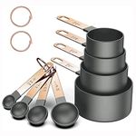 Measuring Cups and Spoons Set for Baking Cup Measurement Jugs Plastic Stackable Nesting Plastic Measuring Cup and Spoon with Rose Gold Stainless Steel Handle Grey
