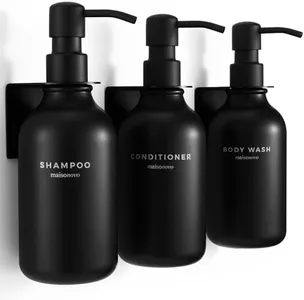 MaisoNovo Shampoo and Conditioner Dispenser - Shower Soap Dispenser Wall Mounted - 16.9 fl oz Set of 3 Black Plastic Bottles Black Pump - Shampoo Dispenser, Shower Dispenser 3 Chamber No Drill