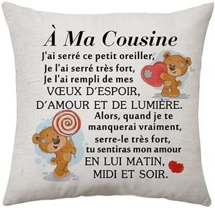 Aconesong À Ma Cousine Cadeau, Cousin à Cousine Cadeau Coussin Housse Décoration Souvenir Cousine Cadeau d'anniversaire Noël Diplômé Cadeau de Mariage Cadeau Coussin 45 x 45 cm (Cousine)