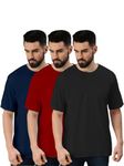 Veirdo® Pure Cotton Black, Maroon & Navy Oversized Fit Half Sleeve Solid Round Neck T-Shirt for Men (Pack of 3) (PO3_OS_BK_MR_NY_XXL)