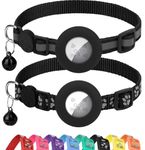 Erbine 2 Pack Airtag Cat Collars, Reflective Cat Collar with Silicone Airtag Holder and Bell, Breakaway Cat Collars with Round Safety Buckle for Boy and Girl Cats, Adjustable for 7.5-12.5", Black