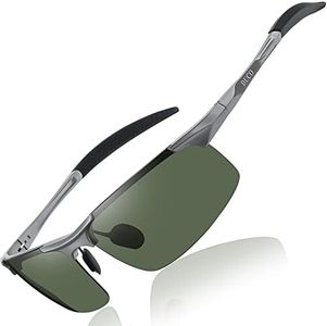 DUCO Occhiali sportivi da uomo polarizzati occhiali da sole da guida ultraleggeri Al-Mg telaio in metallo protezione UV400 uomini occhiali da sole 8177S, Gunmetal Telaio Lenti Verde Scuro