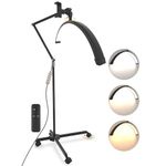 SOLLA 24 inch Lash Light for Eyelash Extensions, Dimmable LED Lash Lamp with 4-Wheel Rolling Base, Rotating Half Moon Floor Lamp for Nail Tech, Tattoo Artists, Half Moon Light for Lash Extension