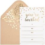 50 Pack Invitation Card - Elegant Greeting Cards ‘’You Are Invited’’ In Gold Foil Letters – For Wedding, Bridal Shower, Baby Shower, Birthday Invitations - 52 Kraft Envelopes Included - 4" x 6"