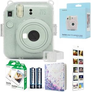 Fujifilm INSTAX Mini 12 Camera Mint Green id Bundle – Includes Mini 12 Green Camera, 20-Shot INSTAX Mini Film, Clear Glitter Camera Case, Photo Album & Hanging Wall Photo Display