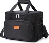 15L Large Lunch Bag Insulated Lunch Box 24-Can Soft Cooler Cooling Tote for Adult Men Women, Black