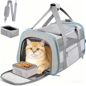SECLATO Soft-Sided Cat Carrier for Pets Up to 15lbs, Airline Approved Under-Seat Travel Carrier, 17x12x11 Inch, TSA Approved with Collapsible Bowl, Breathable Mesh & Removable Pad, Lightgrey