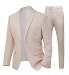 Botong 2 PC Slim Fit Beige Linen Wedding Suits for Summer Beach Peak Lapel Groom Tuxedos Light Men Suits Beige 38 Chest / 32 Waist