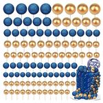 SINGOMON 108PCS Glitter Blue Gold Balls Cake Topper Blue Balloon Cake Topper Mini Foam Ball Sticks Cupcake Topper Cake Picks Birthday Cake Decorations for Baby Shower Cake Decorating Tools