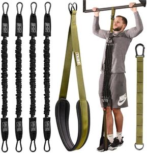 Pull Up Assistance Bands Set - 4 Heavy-Duty Pull Up Bands, Height Adjustable Strap & Comfortable Foot Strap - Stackable Pull Up Resistance Bands for Pull Ups - Pull Up Assist Bands (Military Green)