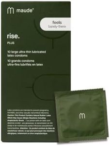 Maude Rise Plus - Ultra Thin Condoms - 100% Natural Latex Large Size, Made Without Harmful Chemicals and Tested for Safety - Vegan-Friendly, Spermicide-Free Lubricated Condoms (10 Count)