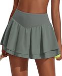 PINSPARK Pleated Tennis Skirt for Women with Pockets Shorts High Waisted Athletic Golf Skorts Skirts Workout Skater, Grey Sage XS