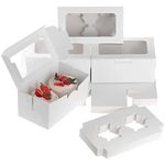 Fippy 50PCS Cupcake Boxes 2 Hole with Window, Small Cakes Gift Boxes, White Pastry Boxes for Cupcake Cookies Desserts