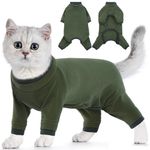 Cat Onesie, Cat Jumpsuit Cat Bodysuit Post Surgery Full Body Coverage Cat Onesie After Surgery Female Cat Pajamas for Cats Only(Army Green, 2XL)