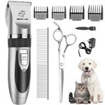 ENJOY PET Dog Clippers Low Noise Cat Shaver, Professional Dog Grooming Kit Rechargeable Cordless Pet Hair Clippers with 4 Comb Guides, Electric Quiet Pet Trimmer for Dogs Cats and Animals (Silver)