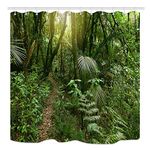 JOOCAR Design Shower Curtain, Tropical Rainforest Lush Green Foliage in Jungle, Waterproof Cloth Fabric Bathroom Decor Set with Hooks