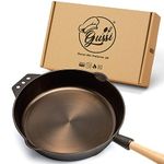 GuSSi® Cast Iron Pan 28 cm – Polished – Uncoated – Cast Iron Pan for Gas Grill Induction & Oven – Cast Iron Pan with High Rim – Frying Pan Cast Iron with Removable Handle