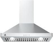 Range Hood 30 inch, Wall Mount Range Hood in Stainless Steel, Ducted/Ductless Convertible Duct, Kitchen Hood w/Baffle Filters, 3 Speed Fan, LED Light, Push Button Control