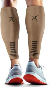 Rymora Calf Compression Sleeves for Men & Women (Ideal for Sports, Running, Shin Splints & More) (One Pair) (Warm Beige) (Large) [L]