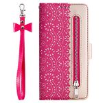 ZCDAYE Zipper Wallet Case for iPhone 6 Plus,Fabulous Glossy Pattern Magnetic Closure PU Leather [Bowknot Lanyard][Kickstand][Card Slots] Soft TPU Book Case Cover for iPhone 6 Plus/6S Plus-Red