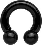 FIFTH CUE Titanium IP Over 316L Surgical Steel Circular Horseshoe Barbells (Black | 00GA | 5/8"-16mm w/12mm Balls)