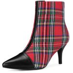 Allegra K Women's Pointed Toe Stiletto Heels Red Green Houndstooth Ankle Booties 7.5 M US