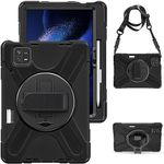 Gerutek for Xiaomi Pad 6/ Pad 6 Pro Case Shockproof (11-Inch 2023), Heavy Duty Rugged Case with [360 Rotatable kickstand/Hand Strap] [Shoulder Strap] Case for Xiaomi Mi Pad 6/Mi Pad 6 Pro, Black