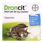 Bayer Droncit Tapewormer 20mg Spot-on solution for Cats from 2.5 to 5 kgs, Pack of 4 Pipettes